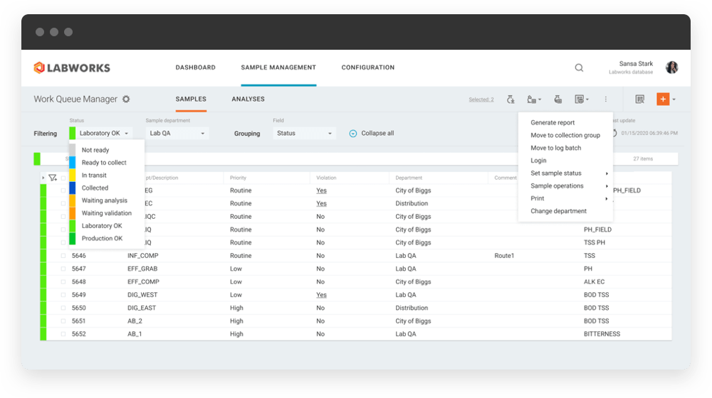 screenshot of LABWORKS LIMS